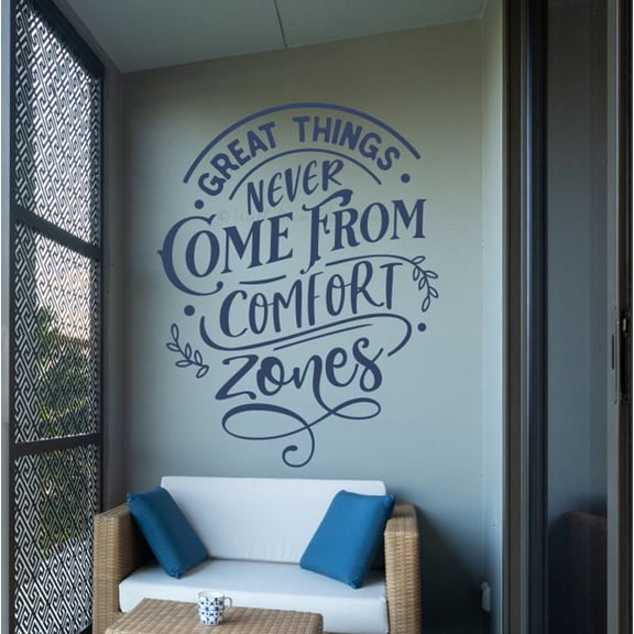 Positive Quotes Wall Decor Stickers Great Things Never Come From Comfort Zones - Inspirational Wall Decal - Removable Motivational Quotes - Word Sayings for Bedroom Gym Office, 30x23-Inch, DeepBlue
