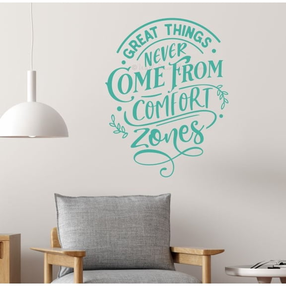 Positive Quotes Wall Decor Stickers Great Things Never Come From Comfort Zones - Inspirational Wall Decal - Removable Motivational Wall Quotes - Word Sayings for Bedroom Gym Office, 23x18-Inch, Mint