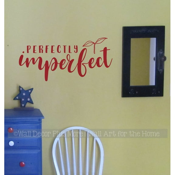Positive Quotes Wall Decor Stickers Perfectly Imperfect - Inspirational Wall Decal - Motivational Word Sayings for Bedroom Kitchen Office 23x11- Inch Red