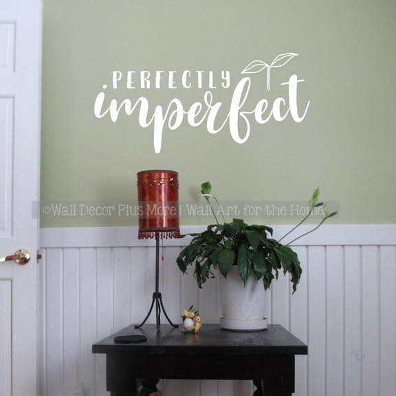 Positive Quotes Wall Decor Stickers Perfectly Imperfect - Inspirational Wall Decal - Motivational Word Sayings for Bedroom Kitchen Office 23x11- Inch White