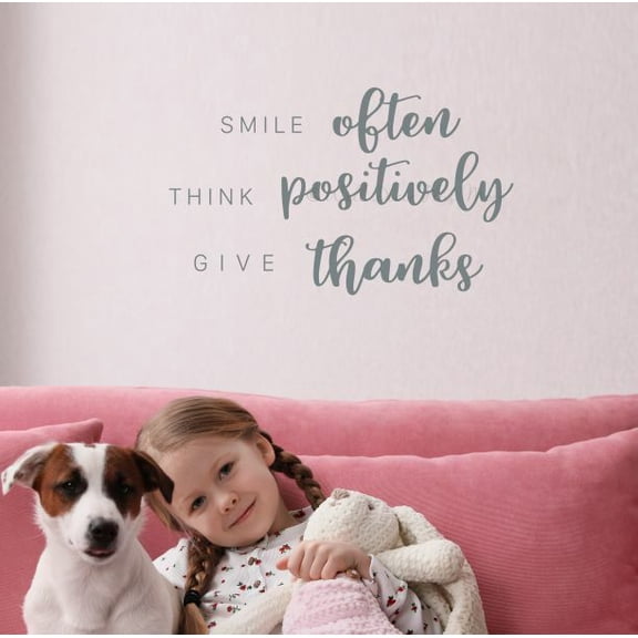 Positive Quotes Wall Decor Stickers Smile Often Think Positively - Inspirational Wall Decal - Motivational Word Sayings for Bedroom Kitchen Office 23x14- Inch Storm Gray