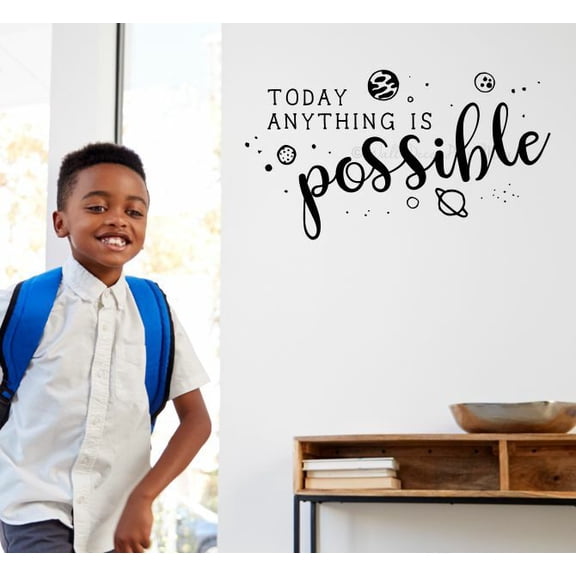 Positive Quotes Wall Decor Stickers Today Anything Possible Solar Space Art - Inspirational Wall Decal -Motivational Sayings for Bedroom Classroom 23x13- Inch Black