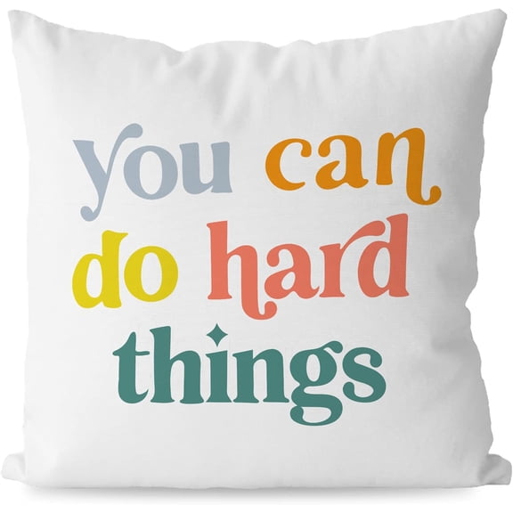 Positive Quotes You Can Do Hard Things Decor Decorative Pillowcase Throw Pillow Cover 18x18 Inch,Positive Sayings Decorations Pillow Cover for Home,Inspirational Gifts for Women Teenage Girl