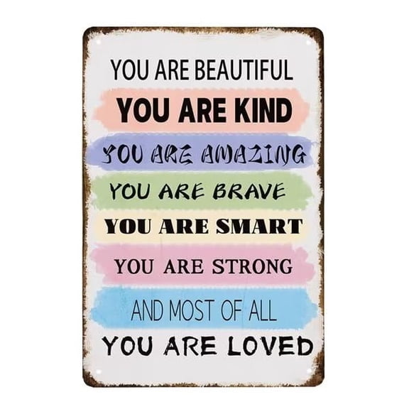 Positive Quotes You Are Loved You Are Beautiful Inspirational Decor Sign Gifts for Teen Girls Women Room, Encouragement Cheer Up Office Plaques (Aluminum) Size: 12 x 16 inch