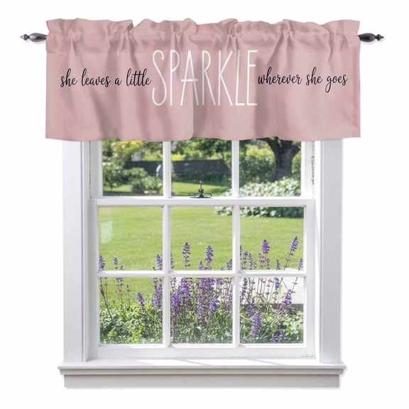 Positive Sentence Valance Curtain She Leaves A Little SPARKLE Wherever She Goes Pink Window Valances Rod Pocket Short Curtains Window Treatments for Kitchen Bedroom Bathroom Laundry 42" x 12"