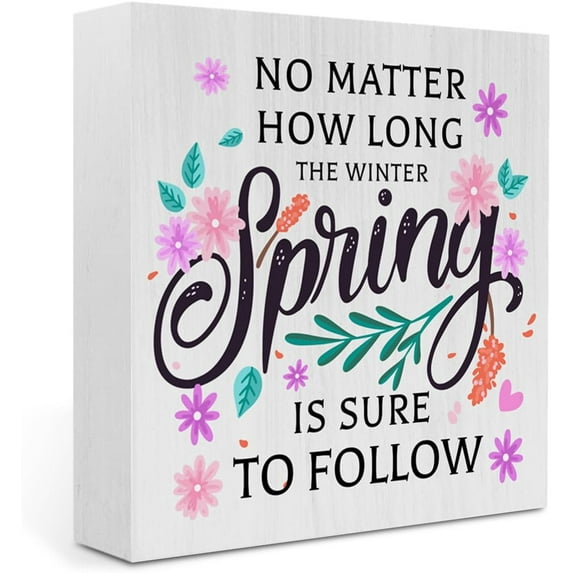 Positive Spring Rustic Farmhouse Country Home Office Desk Decor Cute Wood Sign Cubicle Bathroom Shelf Tiered Tray Decor Gift Ideas Spring Is Sure to Follow 5x5 Inch
