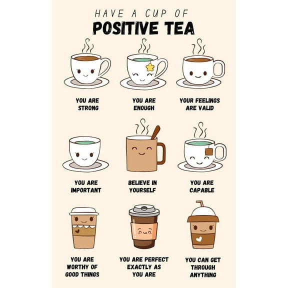 Positive Tea Poster, Positivity Print, Mental Health Poster for School Psychologist, Therapy Counseling Wall Art, Counsellor Therapist Office Decor poster