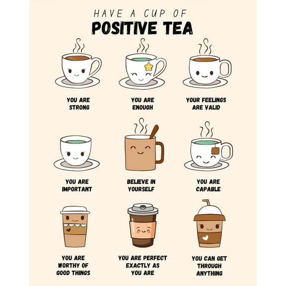 Positive Tea Poster, Positivity Print, Mental Health Poster for School Psychologist, Therapy Counseling Wall Art, Counsellor Therapist Office Decor poster