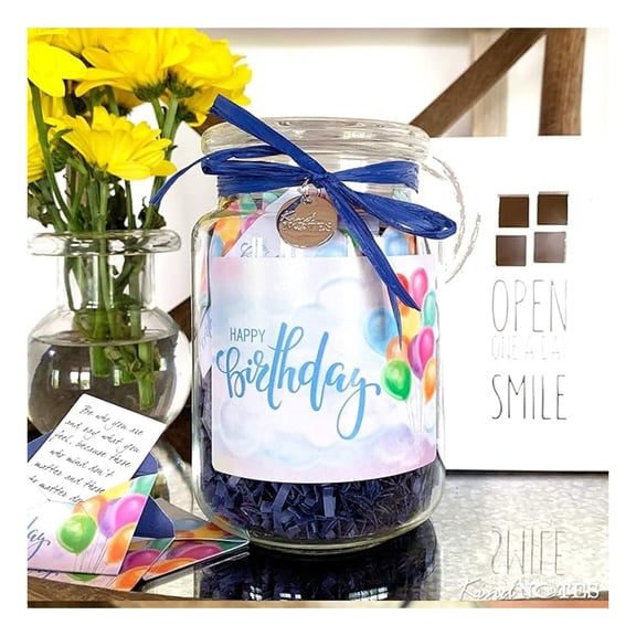 Positive Thoughts Jar Gift - Birthday Keepsake Jar with 31 Notes, Encouragement Gifts for Women, Uplifting Gifts for Friends, Happy Birthday Decorations