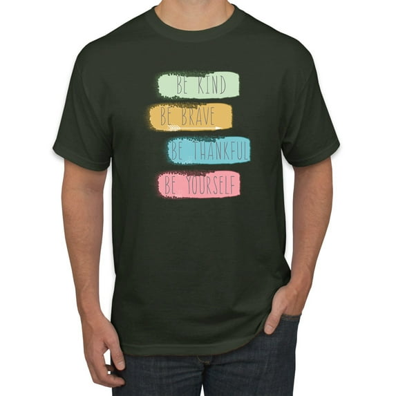 Positive Vibe Be Kind Brave Thankful Be Yourself Inspirational/Christian Men's Graphic T-Shirt, Forest Green, Small