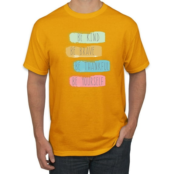Positive Vibe Be Kind Brave Thankful Be Yourself Inspirational/Christian Men's Graphic T-Shirt, Gold, Large