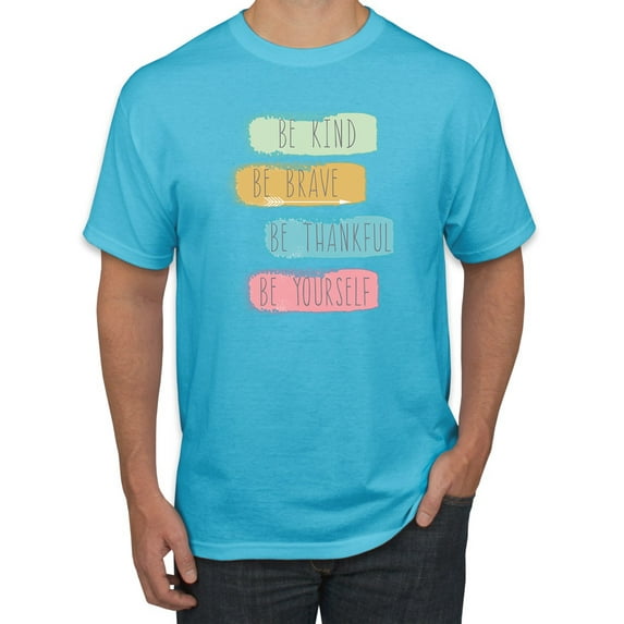 Positive Vibe Be Kind Brave Thankful Be Yourself Inspirational/Christian Men's Graphic T-Shirt, Light Turquoise, 4XL