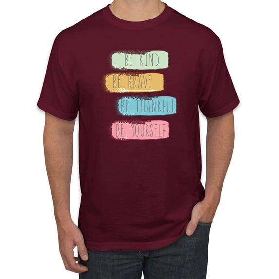 Positive Vibe Be Kind Brave Thankful Be Yourself Inspirational/Christian Men's Graphic T-Shirt, Maroon, Small