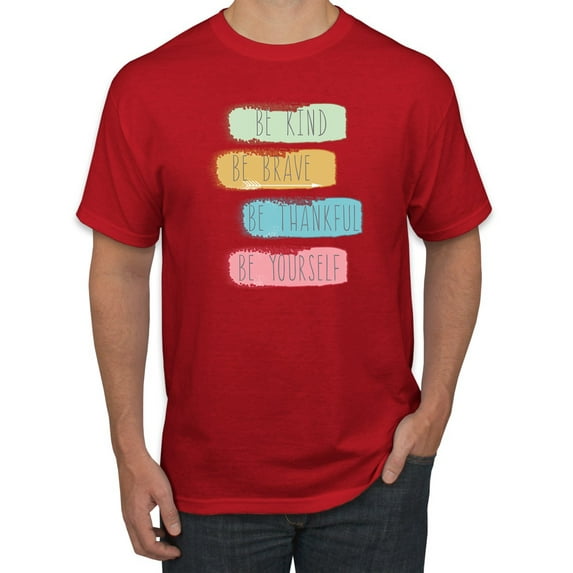 Positive Vibe Be Kind Brave Thankful Be Yourself Inspirational/Christian Men's Graphic T-Shirt, Red, X-Large