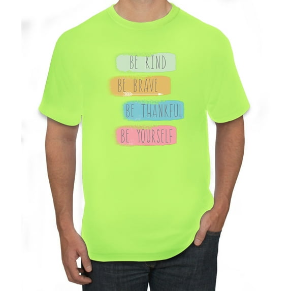 Positive Vibe Be Kind Brave Thankful Be Yourself Inspirational/Christian Men's Graphic T-Shirt, Safety Green, 3XL