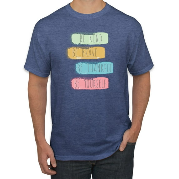 Positive Vibe Be Kind Brave Thankful Be Yourself Inspirational/Christian Men's Graphic T-Shirt, Vintage Heather Blue, 5XL