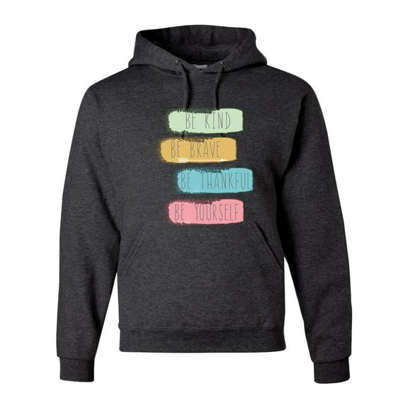 Positive Vibe Be Kind Brave Thankful Be Yourself Inspirational/Christian Unisex Graphic Hoodie Sweatshirt, Heather Black, 2XL
