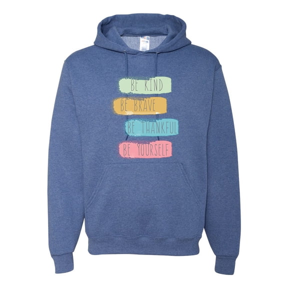 Positive Vibe Be Kind Brave Thankful Be Yourself Inspirational/Christian Unisex Graphic Hoodie Sweatshirt, Vintage Heather Blue, X-Large