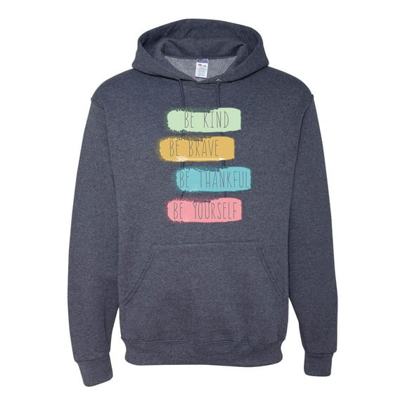 Positive Vibe Be Kind Brave Thankful Be Yourself Inspirational/Christian Unisex Graphic Hoodie Sweatshirt, Vintage Heather Navy, 2XL