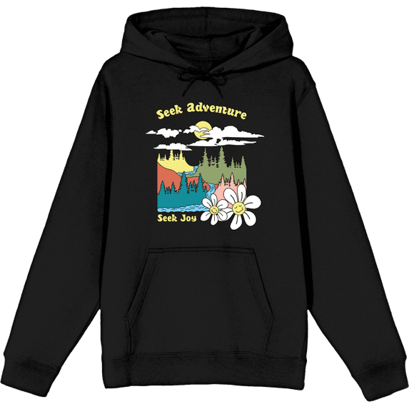 Positive Vibes Cloudy Forest Landscape Seek Adventure Seek Joy Long Sleeve Adult Hooded Sweatshirt-XS-Black