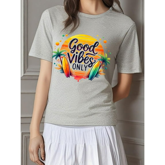Positive Vibes Graphic Tee - 'Good Vibes Only' Inspirational T-Shirt - Soft Unisex Cotton Tops for Yoga, Beach & Everyday Wear