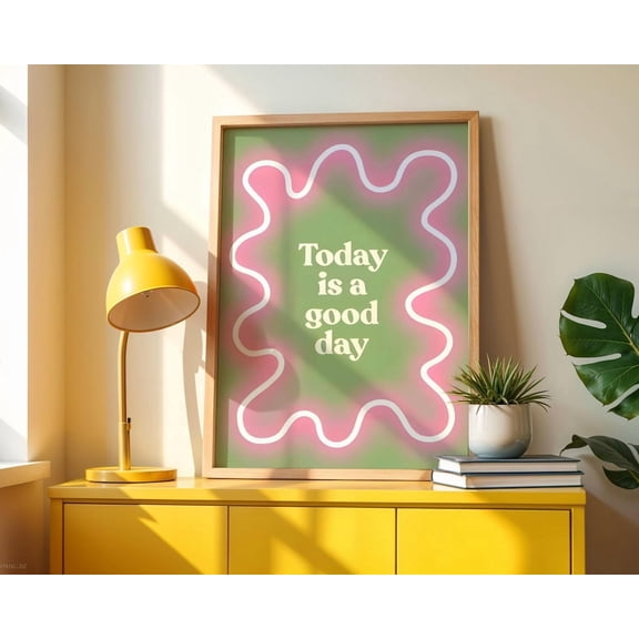 Positive Vibes Typography Positive Wall Art Wavy Neon Style Motivational Home Decor, Unframed Poster