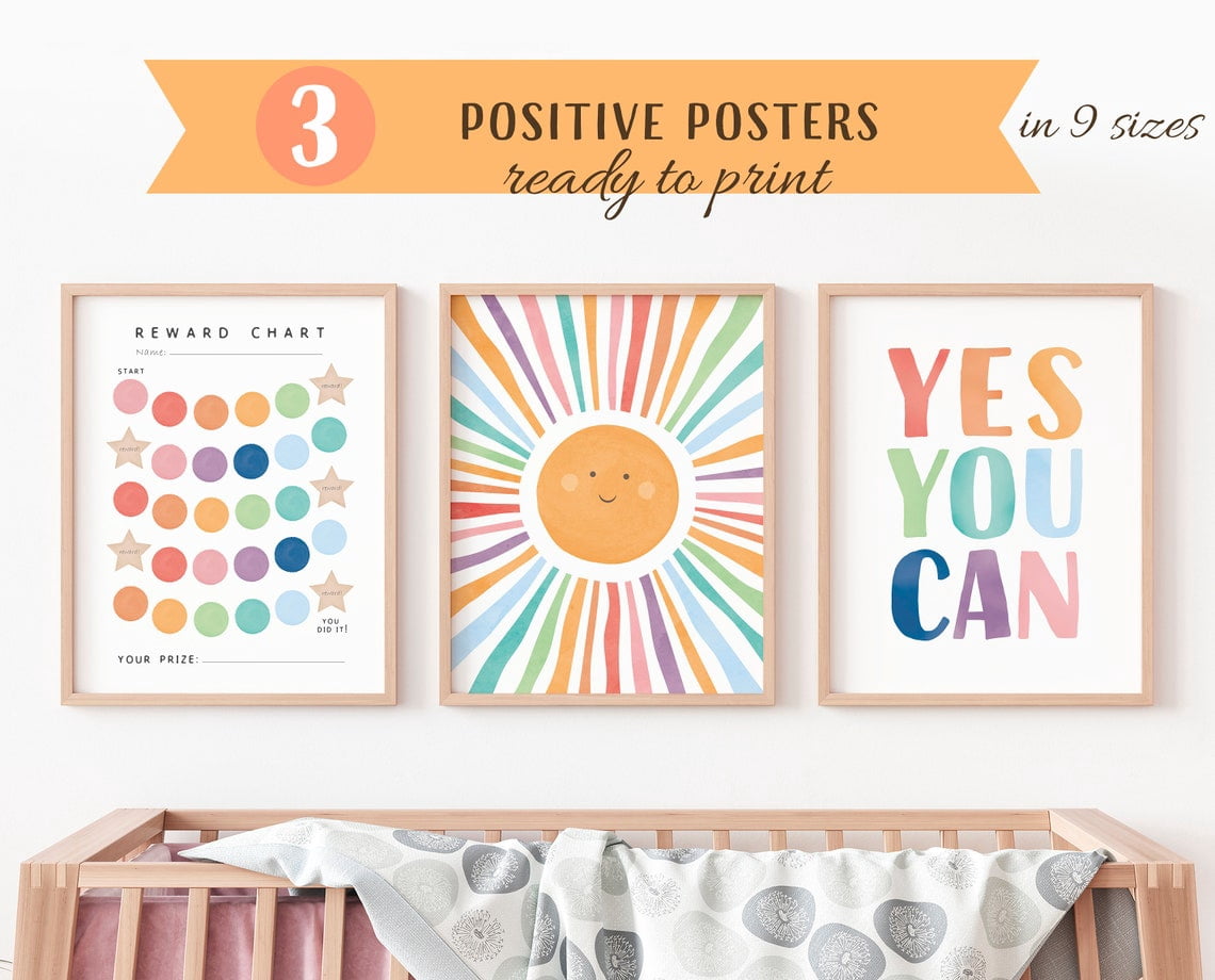 Positive Wall Art Prints, 3 Homeschool, Potty Chart, Montessori ...