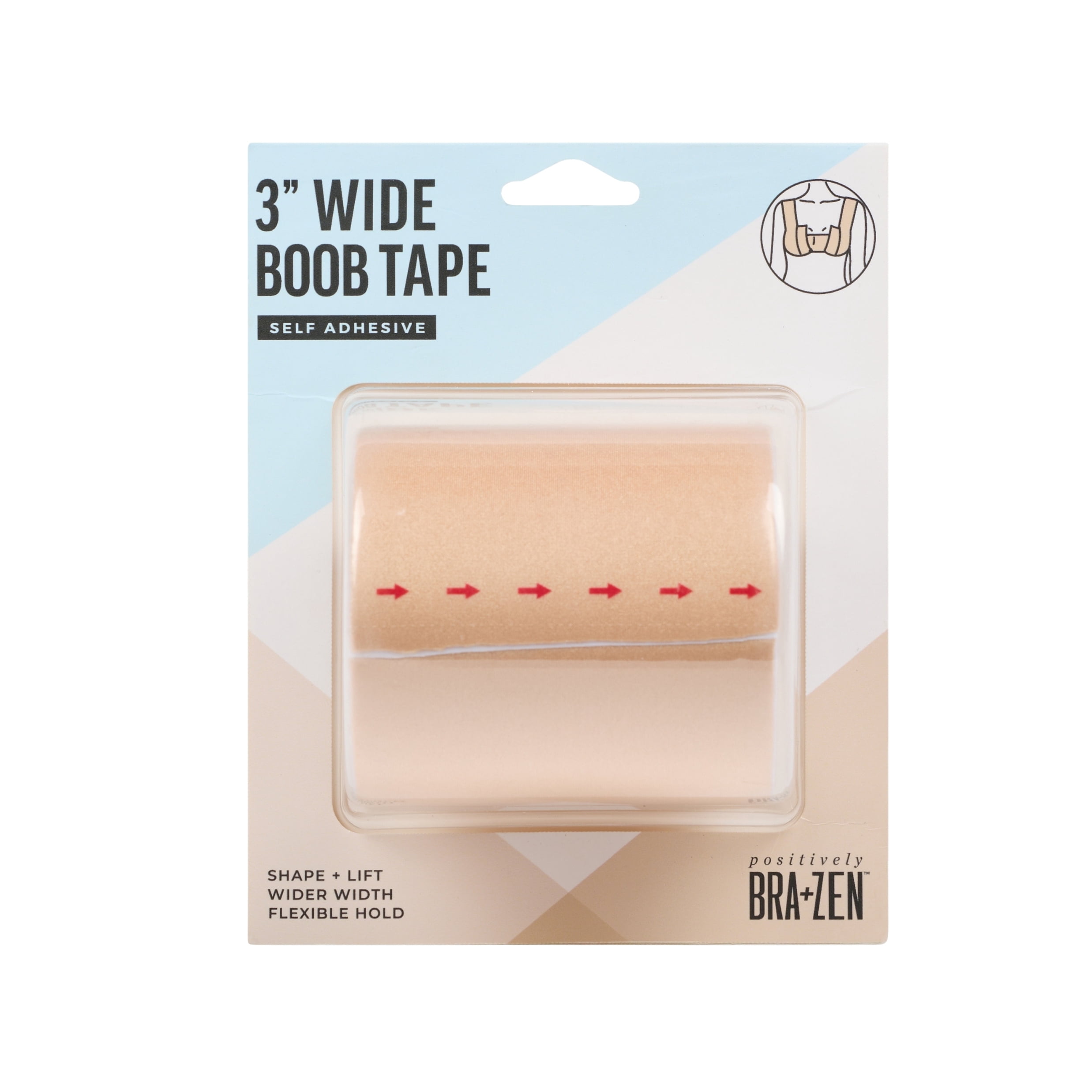 Positively BRA+ZEN 3" Wide Self Adhesive Stretch Fabric Body Tape for Breast of All Cup Sizes, Supports Fuller Bust