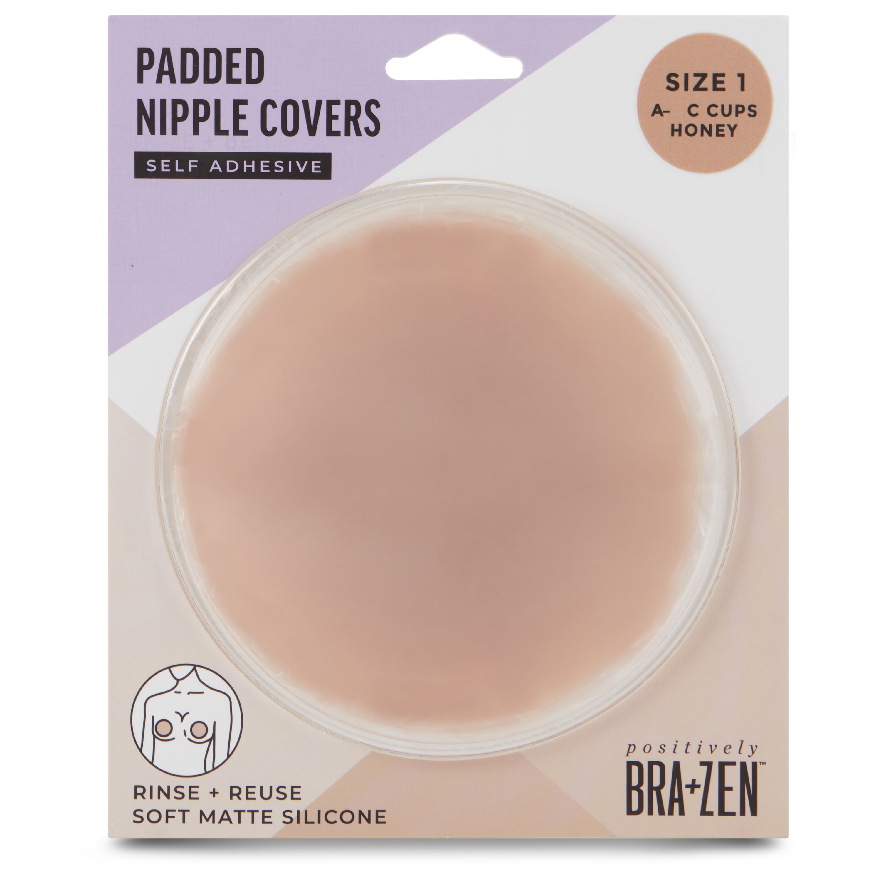 Positively BRA+ZEN Reusable Silicone Padded Adhesive Nipple Covers Pasties, Cup Size A-C