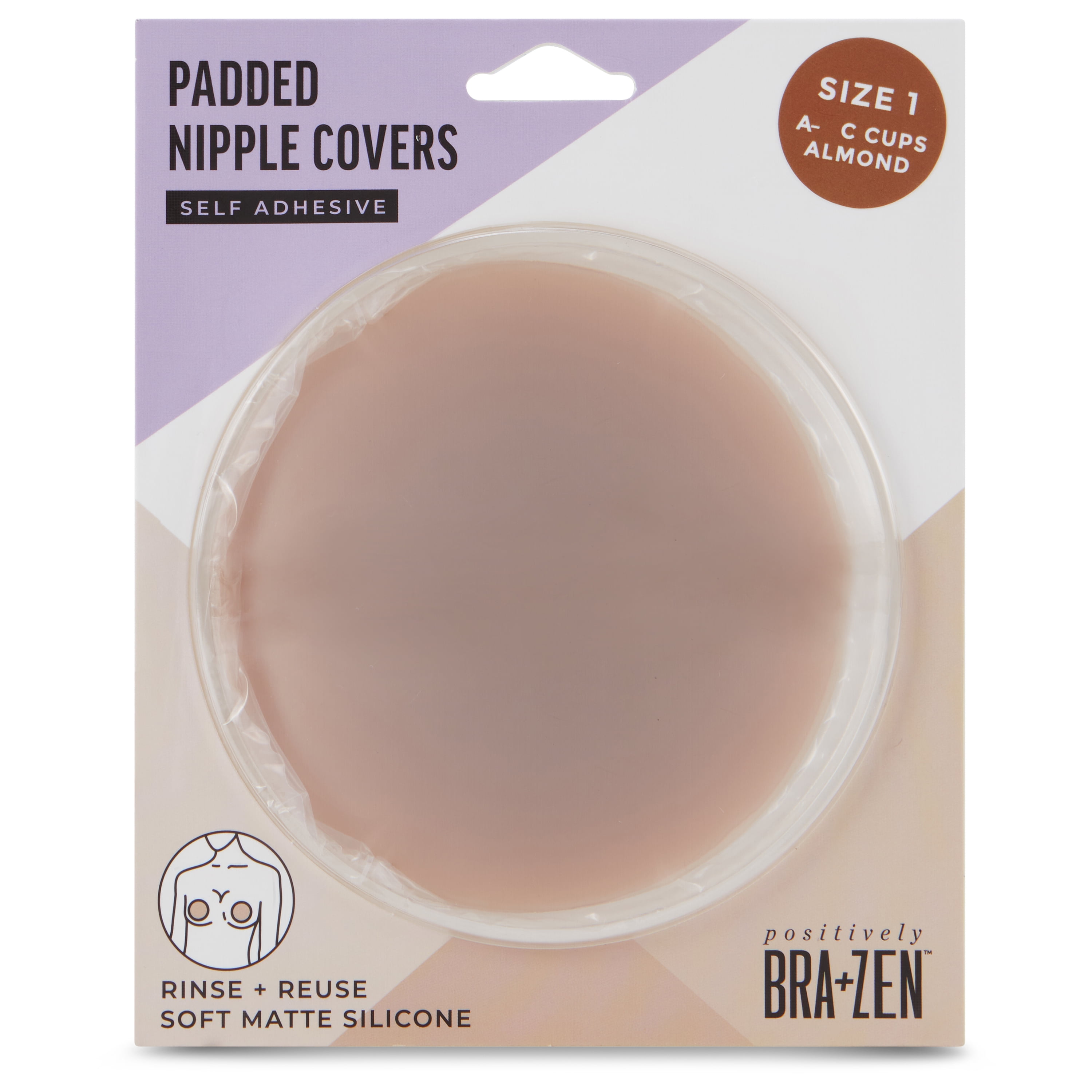 Positively BRA+ZEN Reusable Silicone Padded Adhesive Nipple Covers Pasties, Cup Size A-C