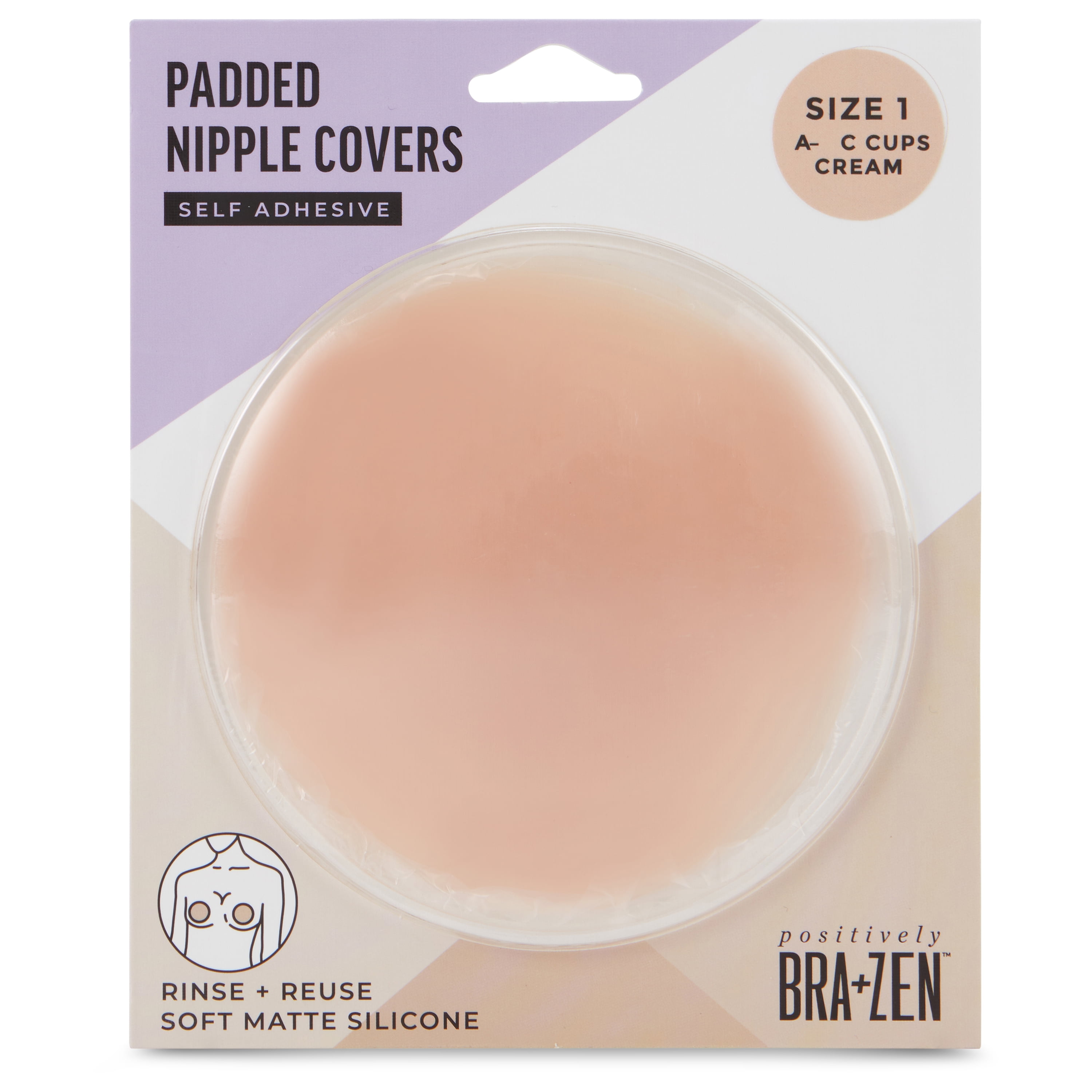 Positively BRA+ZEN Reusable Silicone Padded Adhesive Nipple Covers Pasties, Cup Size A-C