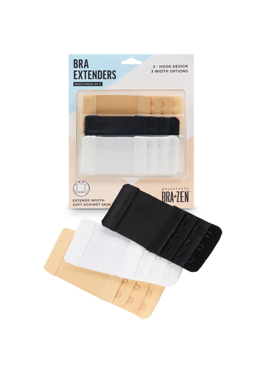 Women's 3 Hook Bra Extender 3-Pack with White, Black, and Nude Colors