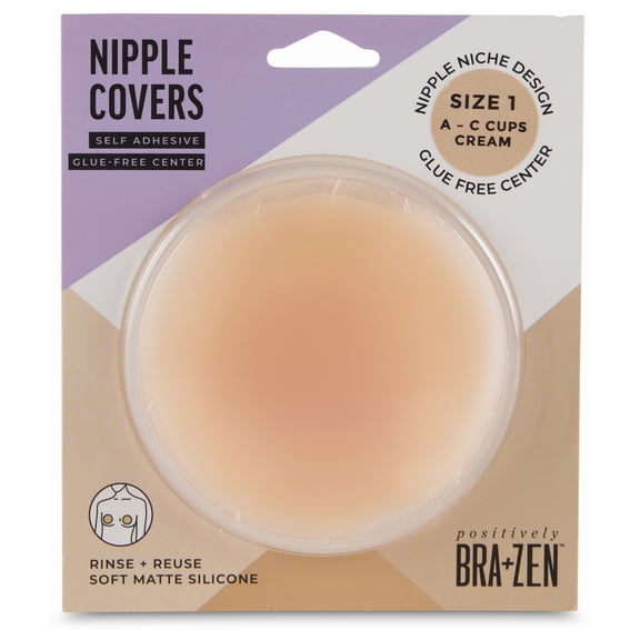 Positively BRA ZEN Women's Reusable Adhesive Silicone Nipple Covers No Glue Center Pasties, Sizes 1 Breast Petals