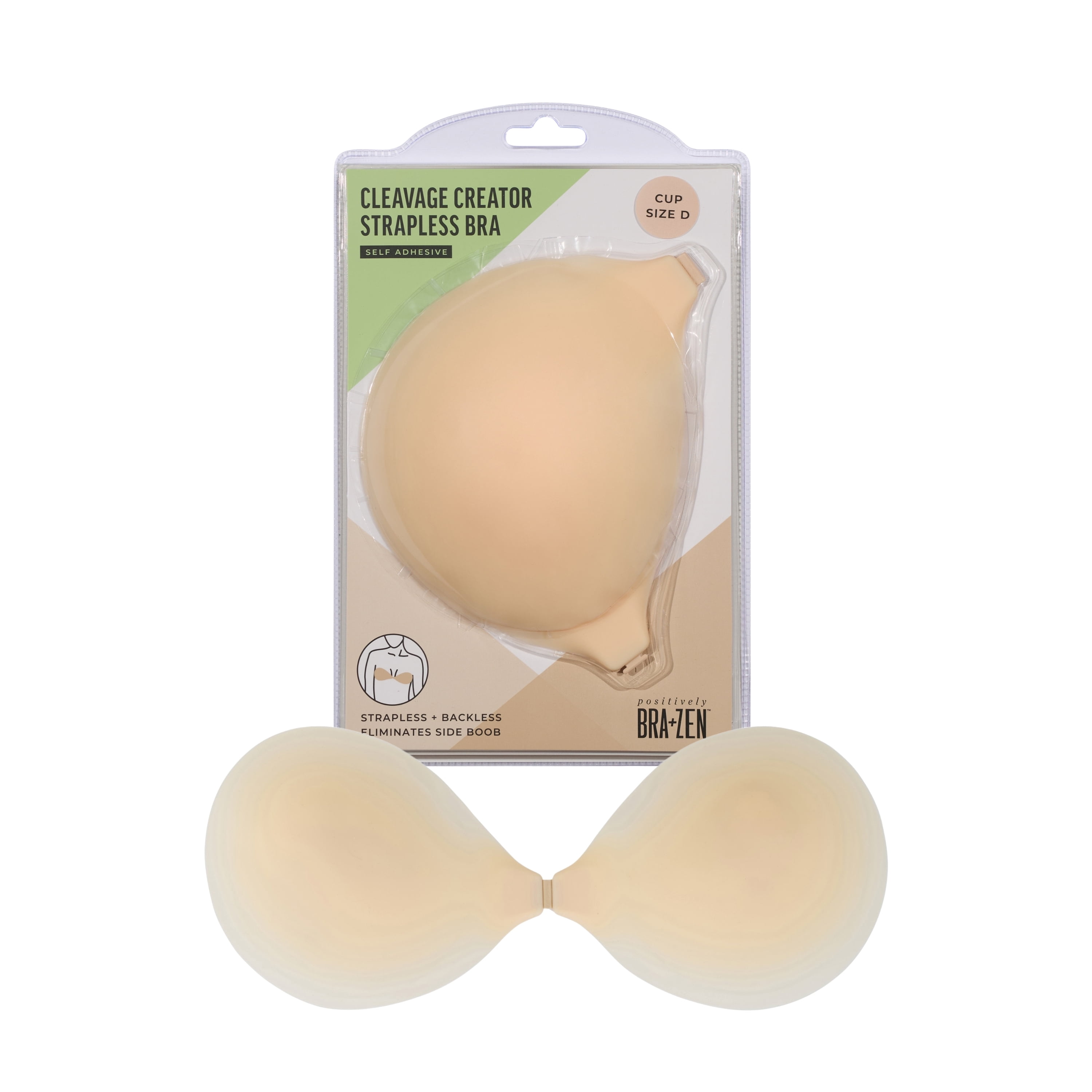Positively BRA+ZEN Women’s Reusable Silicone Cleavage Creator Strapless Backless Bra, Adhesive Stick on Bra Cup Size A-D