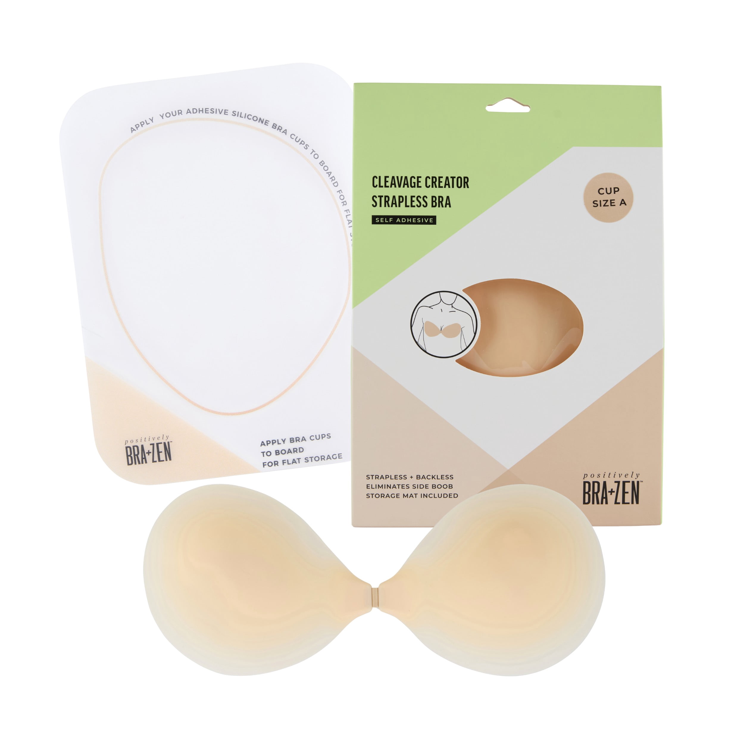 Positively BRA+ZEN Women’s Reusable Silicone Cleavage Creator Strapless Backless Bra, Adhesive Stick on Bra Cup Size A-D