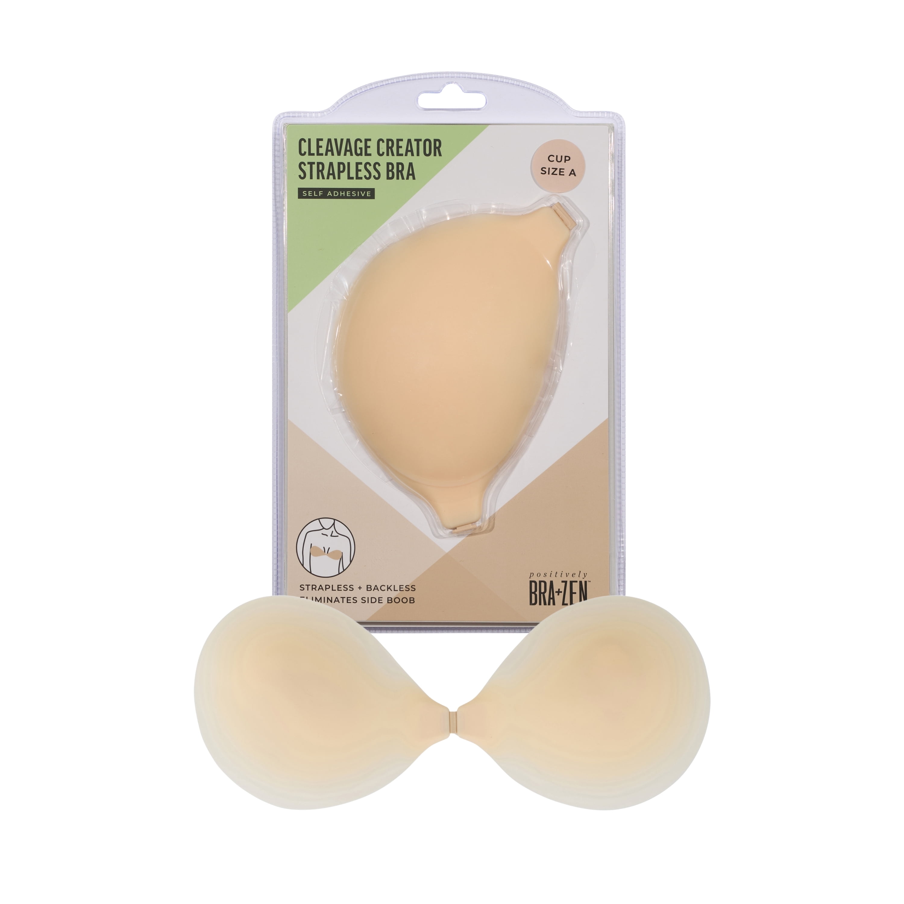 Positively BRA+ZEN Women’s Reusable Silicone Cleavage Creator Strapless Backless Bra, Adhesive Stick on Bra Cup Size A-D