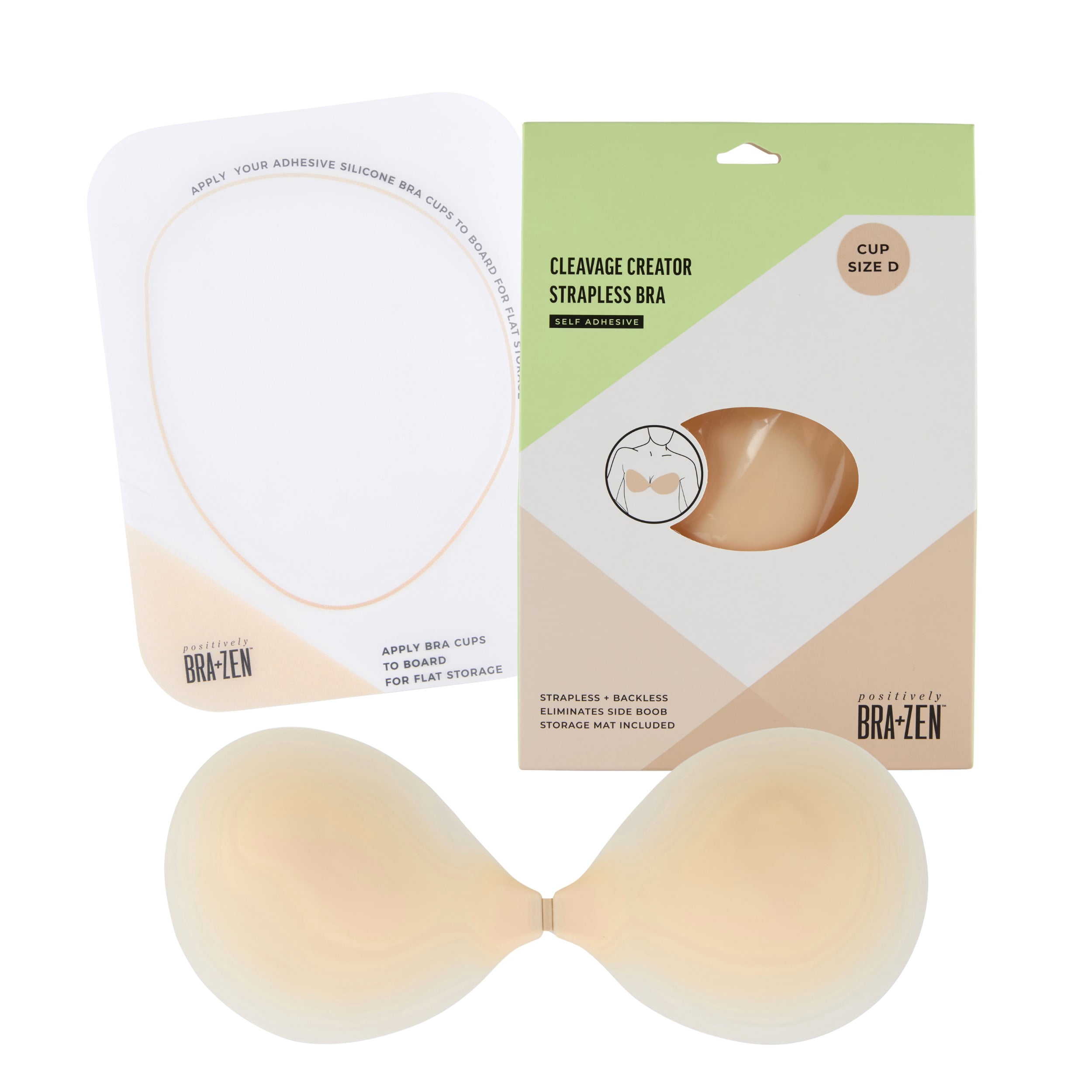 Positively BRA+ZEN Women’s Reusable Silicone Cleavage Creator Strapless Backless Bra, Adhesive Stick on Bra Cup Size A-D