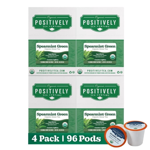 Positively Tea's Organic Spearmint Green Tea, 96 CT K-cup Compatible Tea Pods