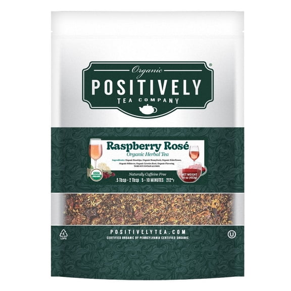 Positively Tea's Organic Raspberry Ros Herbal Tea, Loose Leaf, USDA Organic, 1 lb bag