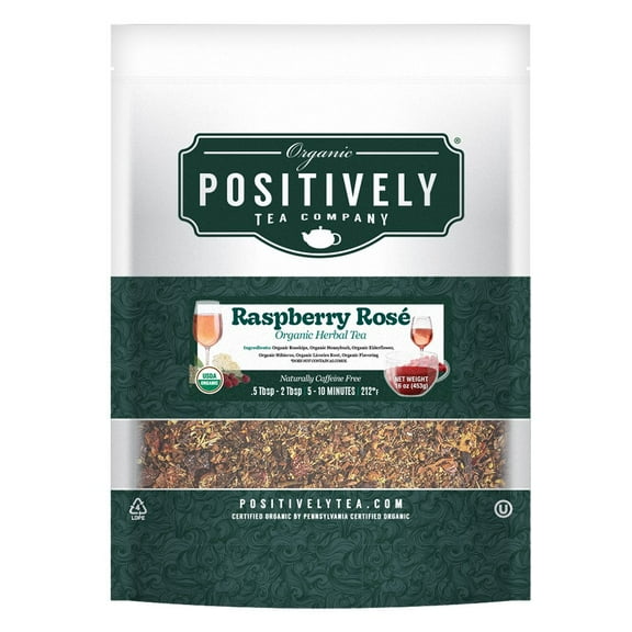 Positively Tea's Organic Raspberry Ros Herbal Tea, Loose Leaf, USDA Organic, 1 lb bag