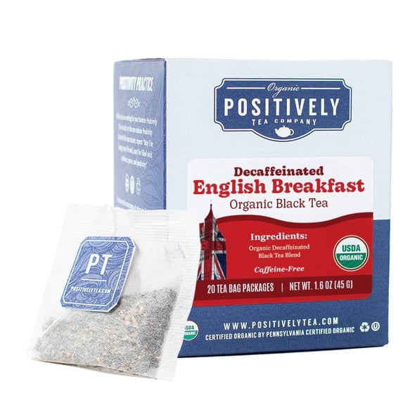 Positively Tea's Organic Decaf English Breakfast Black Tea Bags, 6 Boxes 120 Tea Bags