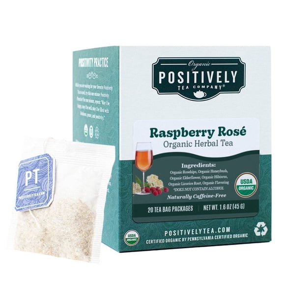 Positively Tea's Organic Raspberry Ros Herbal Tea Bags, 6 Boxes 120 Tea Bags