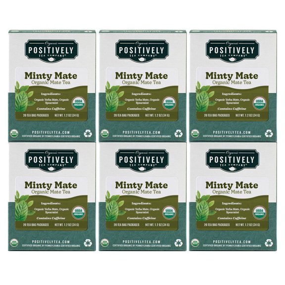 Positively Tea's Organic Minty Mate Tea Bags, 6 Boxes 120 Tea Bags