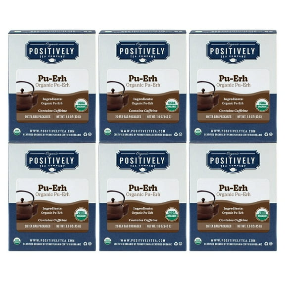 Positively Tea's Organic Pu-Erh Tea Bags, 6 Boxes 120 Tea Bags