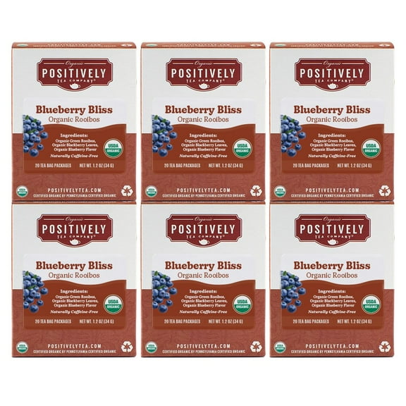 Positively Tea's Organic Blueberry Bliss Rooibos Tea Bags, 6 Boxes 120 Tea Bags