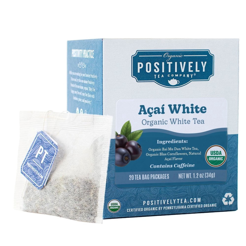 Positively Tea's Organic Acai White, White Tea Bags, 120 CT Tea Bags 6 Boxes