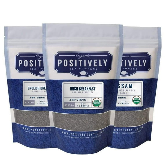 Positively Tea's Organic Black Tea Sampler, Loose Leaf, 4 oz Bags, 3 Pack