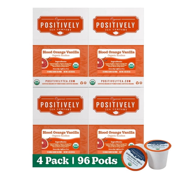 Positively Tea's Organic Blood Orange Vanilla Rooibos, 96 CT K-cup Compatible Tea Pods