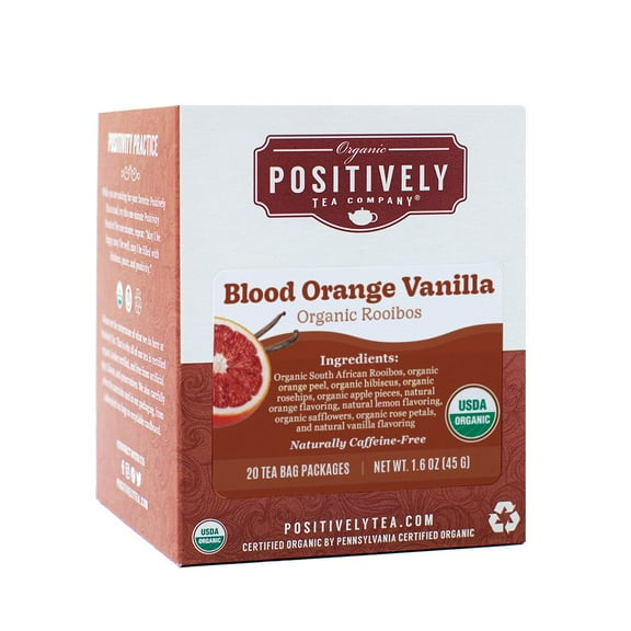 Positively Tea's Organic Blood Orange Vanilla Rooibos, Caffeine Free, Red Tea Bags, 120 CT Tea Bags 6 Boxes