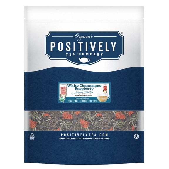 Positively Tea's Organic Champagne Raspberry White Tea, Loose Leaf, 1 Pound Bag
